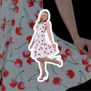 NEW Tatyana Bouquet of Cherries 50s Pin Up Halter Strap Circle Dress Women’s M